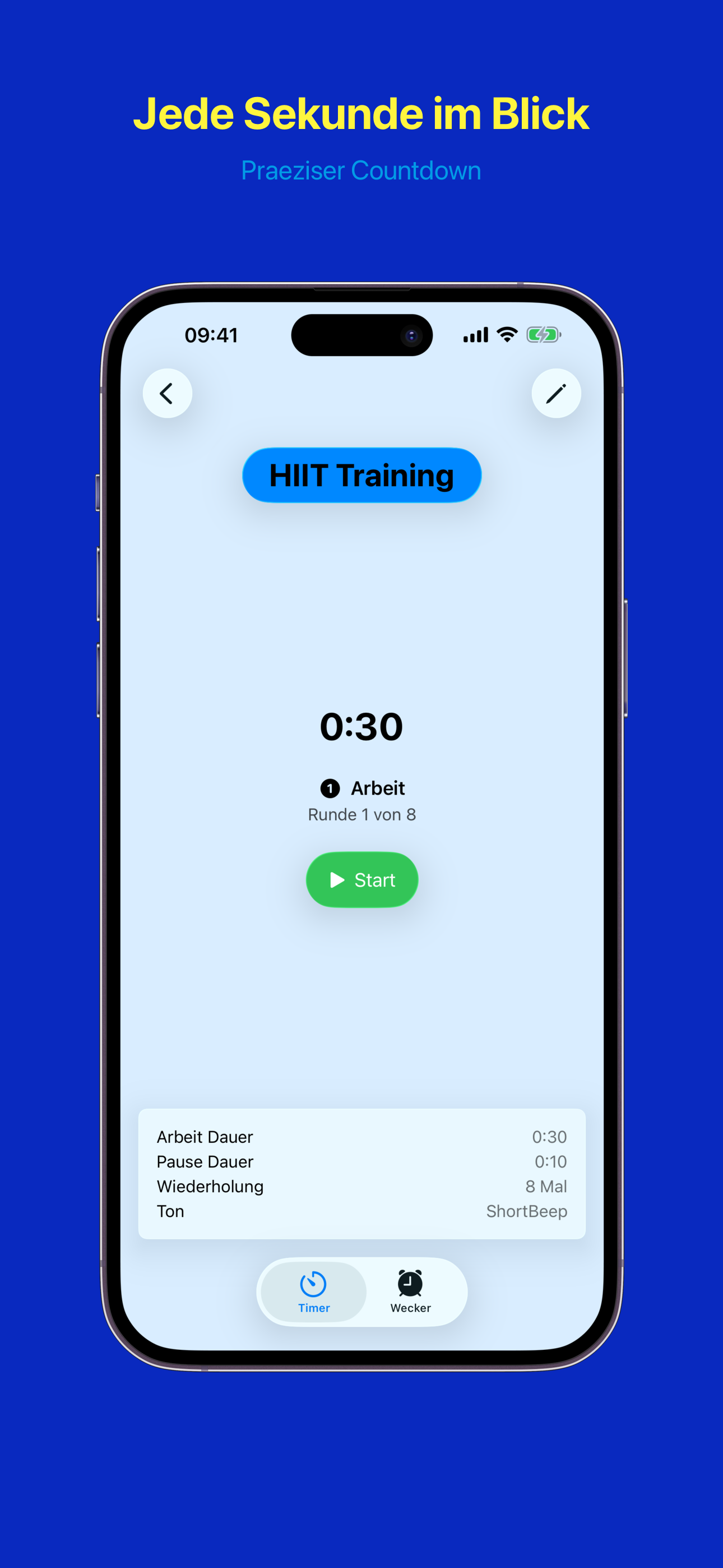 Timer-Detailansicht mit Countdown und Steuerung